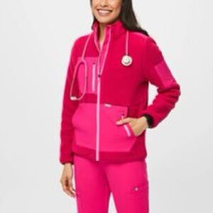 BNWT: Figs Shocking Pink On-Shift Sherpa Jacket - M